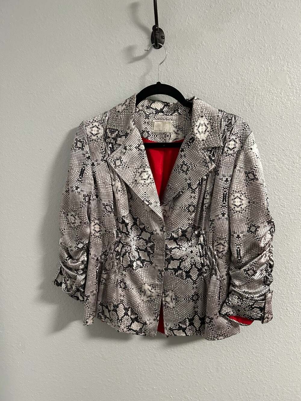 Alberto Makali Snakeskin Print Satin Blazer Jacket with Red Lining